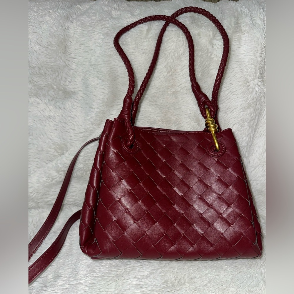 Burgundy Genuine Woven Leather Bag Mini Size 
Parachute Bag Style